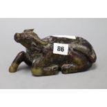 A Chinese hardstone recumbent buffalo length 18cm