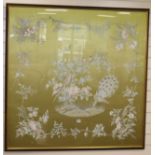 A large Chinese embroidered silk bird panel, circa 1900 approx. 120cm sq. excl. frame