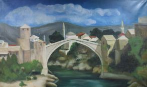 Teresa Maria Molner, oil on canvas, "The Bridge", signed, 90 x 145cm