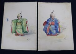 English School c.1900, pair of watercolours, Studies of Chinese children, initialled AS, 22 x 15cm