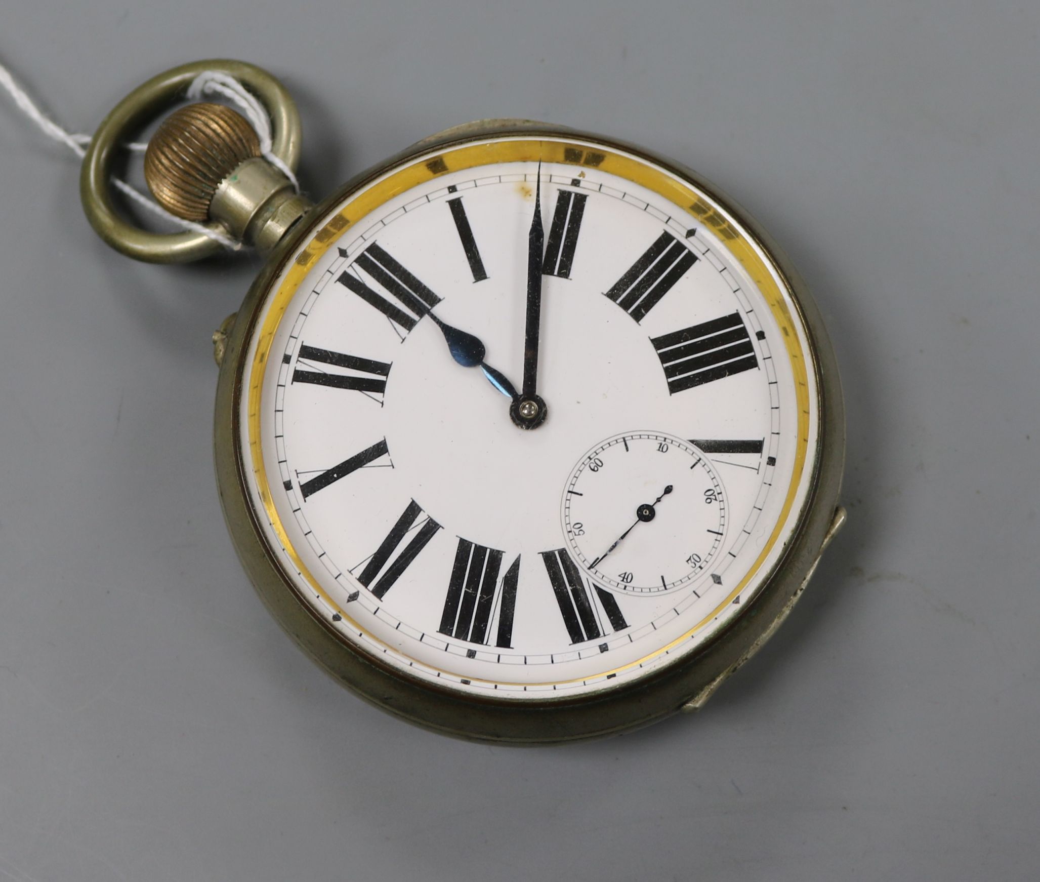 A nickel cased goliath pocket watch.