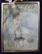 Lilian Etherington, watercolour on ivory miniature, 'The Swing', 12 x 9cm.