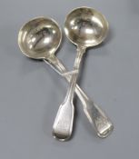 A pair of George III silver fiddle and thread pattern sauce ladles, Eley, Fearn & Chawner, London,