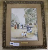 Attributed to Jules R Herve, watercolour, Figures in the park, 29 x 23cm