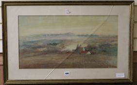 Ken Hildrew, watercolour, Ethereal landscape, signed, 33 x 60cm