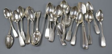 A set of six fiddle pattern George IV silver teaspoons, Charles Marsh, Dublin, 1828 and other