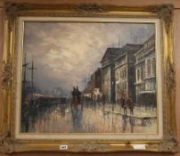 C. Burnett, oil on board, Street scene, 50 x 60cm