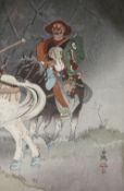 Five Japanese woodblock prints, including bijin, landscapes and a warrior (part of a triptych), 37 x