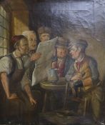 19th century English School, oil on canvas, 'Reading the news', 36 x 30cm, unframed