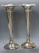 A pair of Edwardian silver trumpet vases, S. Blanckensee & Son Ltd, Chester, 1907, 15.7cm.