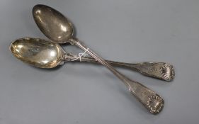 A pair of George IV silver fiddle, thread and shell pattern basting spoons, William Eaton, London,