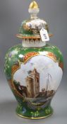 A Dresden green ground ovoid shaped lidded vase 53cm high