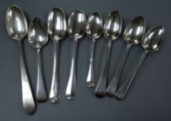 Seven assorted Georgian spoons including George I, London, 1717 and an Irish silver tablespoon,