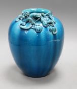 A Japanese turquoise glazed 'dragon' jar height 21.5cm