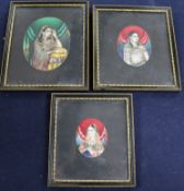 19th century Indian School, three oils on ivory, Portrait miniatures of Dellha Becum, Molli Maled