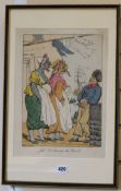 Thomas Rowlandson, coloured engravings, Jacktar admiring the fair sets, 37 x 27cm