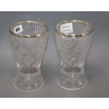 A pair of silver mounted cut glass vases height 18cm