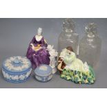 A mixed group of ceramics and glass, including two Royal Doulton figures, 'Solitude'. HN 2810 and '