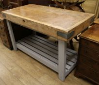 A butcher's block on painted stand W.151cm