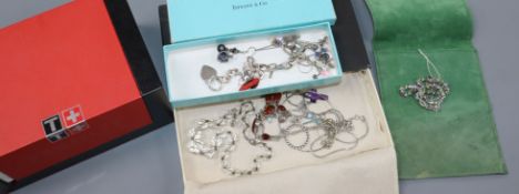 A quantity of costume jewellery including 9ct gold ring, small silver, Tissot watch etc