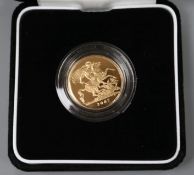 A UK gold proof sovereign 2007, cased.