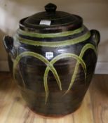 A large painted terracotta lidded bowl