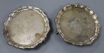 A pair of George II silver waiters by Hugh Mills, London, 1746 (a.f.), 16.8cm, 15.5 oz.