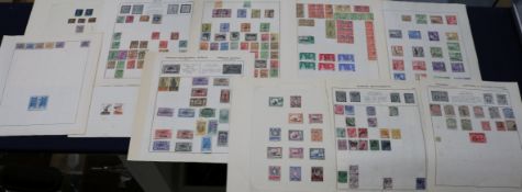 A group of stamp album pages and loose stamps including Penny Black letter, India one anna On H.M.