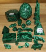 A group of assorted malachite ornaments