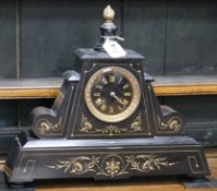 A 19th century French black slate and gilt mantel clock height 39cm