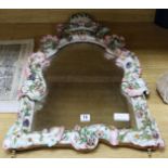 A large Dresden porcelain floral mirror length 78cm