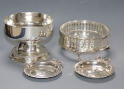 A George V silver pedestal bowl, Sheffield, 1918 and three silver dishes.