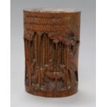 A Chinese carved bamboo brush pot height 17cm