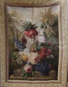 Emilia, Burano, Venice, a decorative wall hanging with tapestry design of flowers and fruit in a