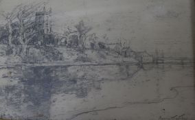 George Horton, three pencil drawings, 'On The Tees', 'On The Tyne' and 'Schiedam', signed, 18 x