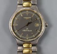 A Longines Conquest VHP Quartz gentlemens' wristwatch, with black dial, gold-plated and titanium