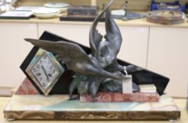 An Art Deco spelter and marble group of ducks