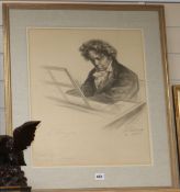 Leonid Osipovic Pasternak (1862-1945), lithograph, Piano player, signed in the plated and