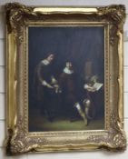 Modern 17th century style, oil on panel, Figures in an interior, signed Collier, 40 x 30cm