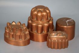 Four Victorian copper jelly moulds