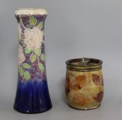 A Doulton Lambeth stoneware vase and a tobacco jar vase 32cm