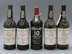 Four bottles of Grahams 1970 vintage port and a Niepoorts 10 Years Old Tawny Port (5)