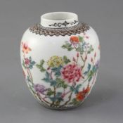 A Chinese famille rose semi-eggshell jar, Guangxu / Republic period, finely painted with peonies and