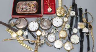 A mixed group of wrist and pocket watches including silver.