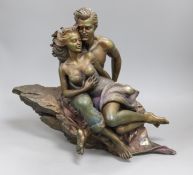 A bronzed figural group, signed Vidal height 37cm