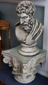 A pair of bearded busts on corinthian capital bases W.48cm
