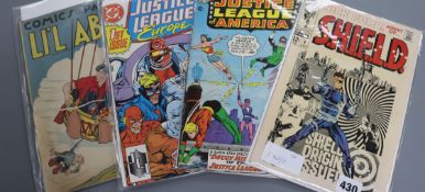 DC & Marvel comics, Justice League of America, 12 cents, Nick Fury 4 Sept, 12 cents, 2 others & a