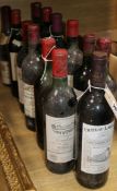 Thirteen bottles of mixed red wines, including Chateau Montrose Saint-Estephe 1966, Chateau Leoville