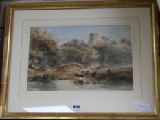 Edward Tucker (1830-1909), watercolour, Cattle watering in a landscape, signed, 22 x 34cm and a