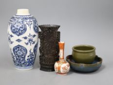 A group of Chinese ceramics and a soapstone vase